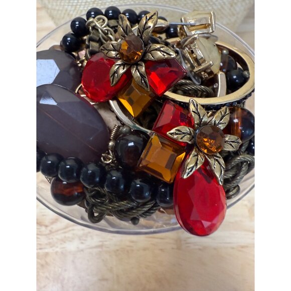 Gold Tone 1 Lb Jewelry Assortment With Red & Amber Accents Boho Style Fall Earth - Picture 6 of 14